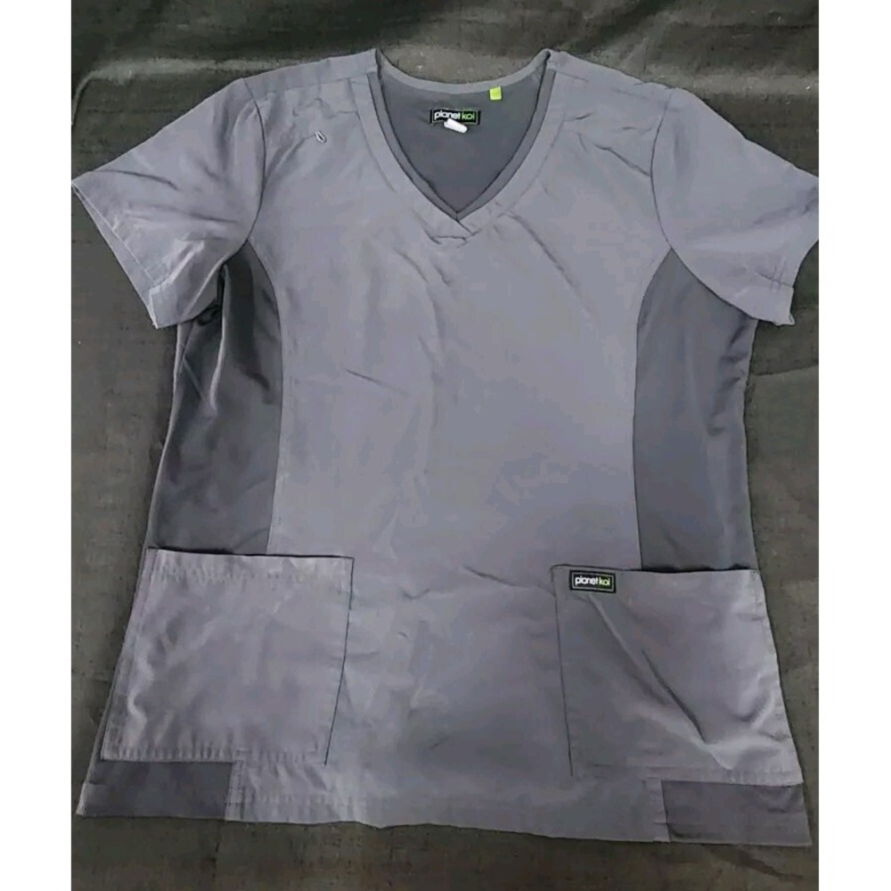 Planet Koi Scrub Top Charcoal‎ Gray V-Neck Stretch Medical Career Size XL NWOT